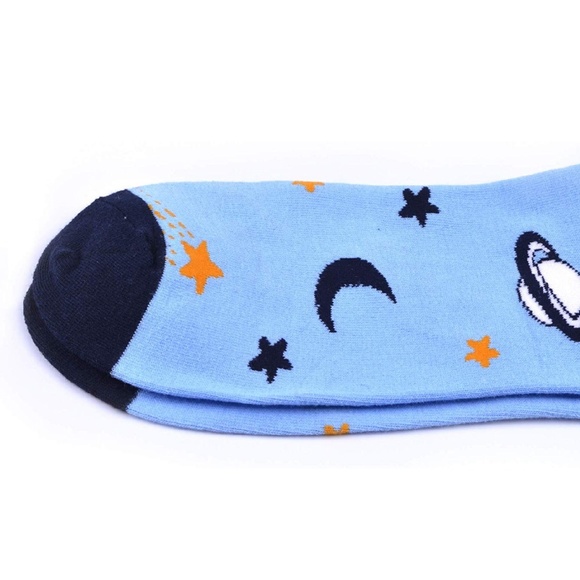 Mens Novelty Space Planets Cotton Crew Socks Blue - Picture 5 of 5